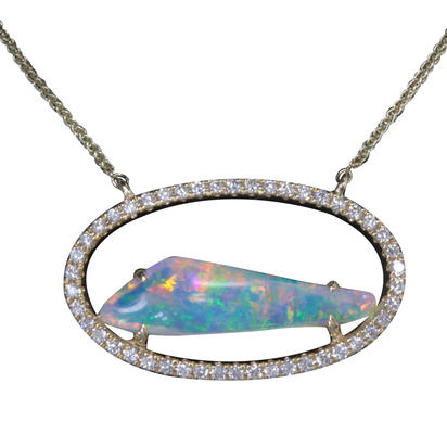 14K Yellow Gold Australian Opal/Diamond Neckpiece 14K Yellow Gold Australian Opal/Diamond Neckpiece
