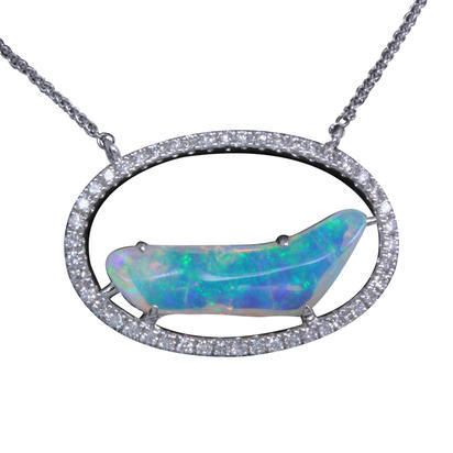 14K White Gold Australian Opal/Diamond Neckpiece 14K White Gold Australian Opal/Diamond Neckpiece