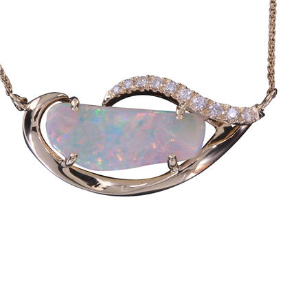 14K Yellow Gold Australian Opal/Diamond Neckpiece 14K Yellow Gold Australian Opal/Diamond Neckpiece