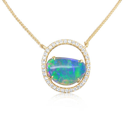 14K Yellow Gold Australian Opal/Diamond Neckpiece 14K Yellow Gold Australian Opal/Diamond Neckpiece