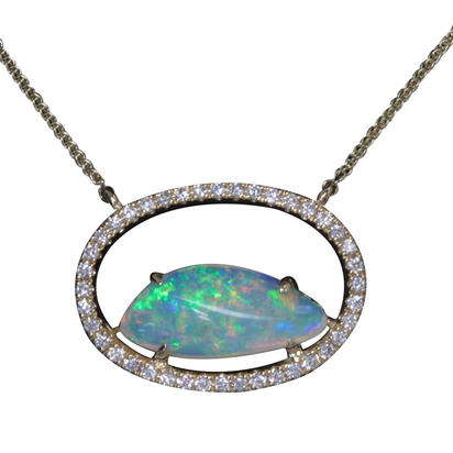 14K Yellow Gold Australian Opal/Diamond Neckpiece 14K Yellow Gold Australian Opal/Diamond Neckpiece