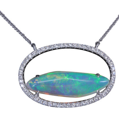 14K White Gold Australian Opal/Diamond Neckpiece 14K White Gold Australian Opal/Diamond Neckpiece