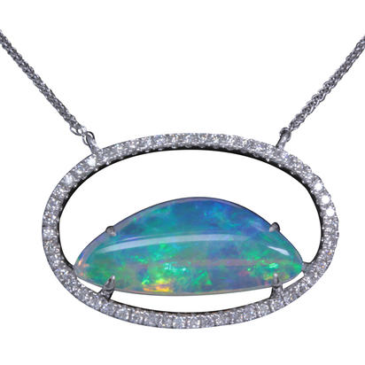 14K White Gold Australian Opal/Diamond Neckpiece 14K White Gold Australian Opal/Diamond Neckpiece
