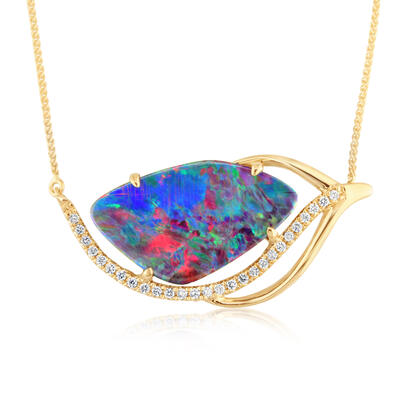14K Yellow Gold Australian Opal Doublet/Diamond Neckpiece 14K Yellow Gold Australian Opal Doublet/Diamond Neckpiece