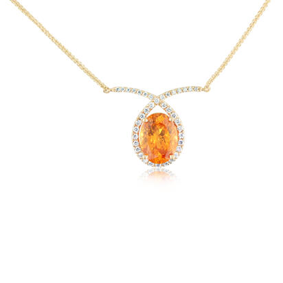 14K Yellow Gold Mandarin Garnet/Diamond Neckpiece 14K Yellow Gold Mandarin Garnet/Diamond Neckpiece