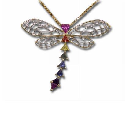 14K Yellow Gold/White Gold Rainbow Sapphire Dragonfly Pendant 14K Yellow Gold/White Gold Rainbow Sapphire Dragonfly Pendant