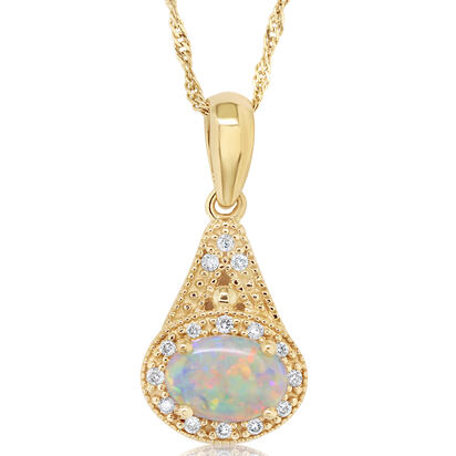 14K Yellow Gold #1 Opal/Diamond Pendant 14K Yellow Gold #1 Opal/Diamond Pendant