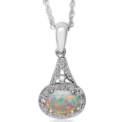14K White Gold #1 Opal/Diamond Pendant 14K White Gold #1 Opal/Diamond Pendant