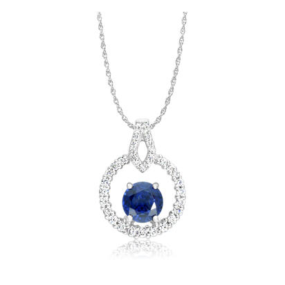 18K White Gold Blue Sapphire/Diamond Pendant 18K White Gold Blue Sapphire/Diamond Pendant