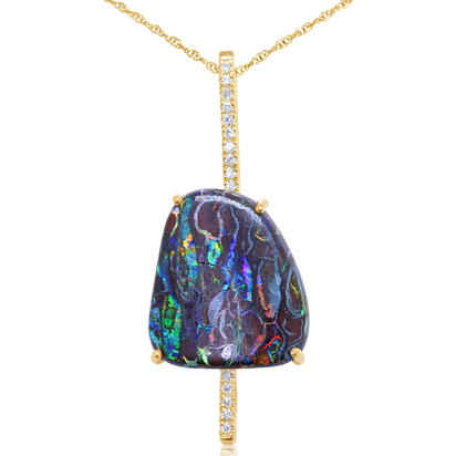 14K Yellow Gold Australian Boulder Opal/Diamond Pendant 14K Yellow Gold Australian Boulder Opal/Diamond Pendant