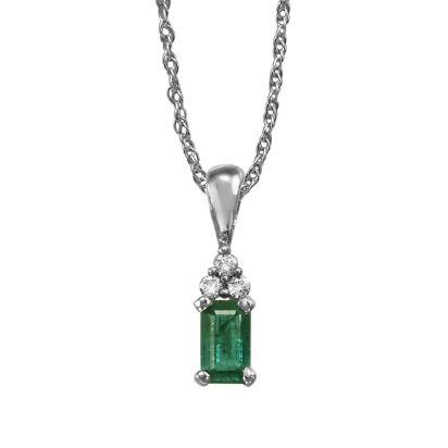 14K White Gold Emerald/Diamond Pendant (with Chain) 14K White Gold Emerald/Diamond Pendant (with Chain)