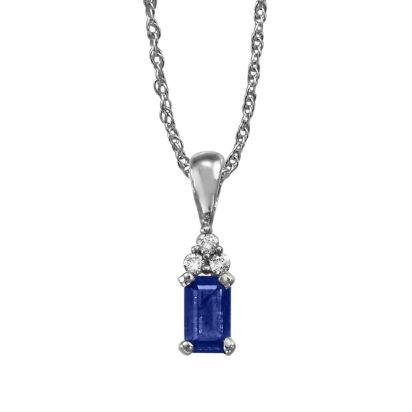 14K White Gold Blue Sapphire/Diamond Pendant (With Chain) 14K White Gold Blue Sapphire/Diamond Pendant (With Chain)