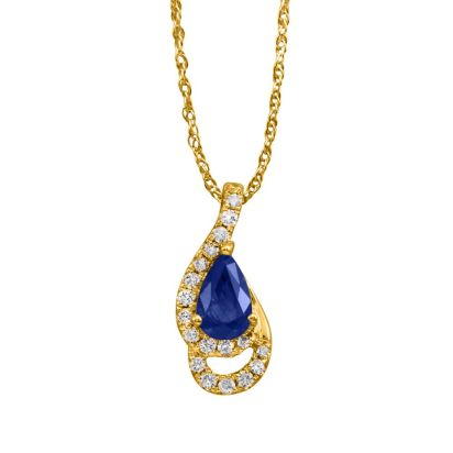 14K Yellow Gold Blue Sapphire/Diamond Pendant (With Chain) 14K Yellow Gold Blue Sapphire/Diamond Pendant (With Chain)