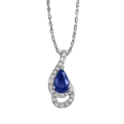 14K White Gold Blue Sapphire/Diamond Pendant (With Chain) 14K White Gold Blue Sapphire/Diamond Pendant (With Chain)