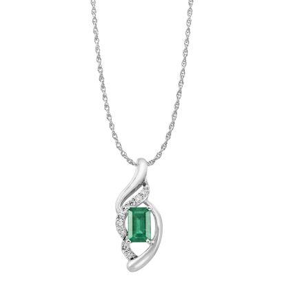 14K White Gold Emerald/Diamond Pendant (With Chain) '0' 14K White Gold Emerald/Diamond Pendant (With Chain) '0'