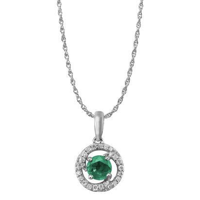 14K White Gold Emerald/Diamond Pendant -D' 14K White Gold Emerald/Diamond Pendant -D'