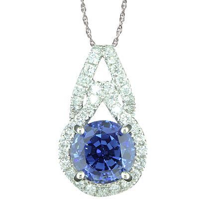 14K White Gold Blue Sapphire/Diamond Pendant 14K White Gold Blue Sapphire/Diamond Pendant