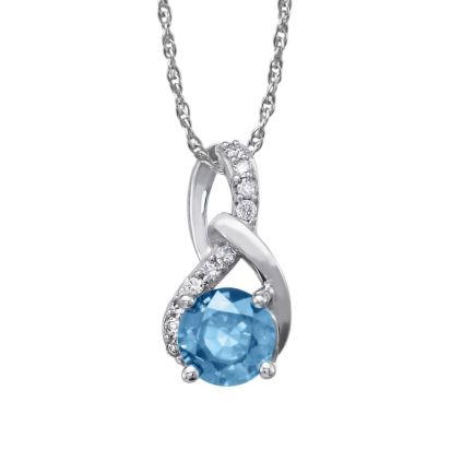 14K White Gold Blue Topaz/Diamond Pendant with Chain 14K White Gold Blue Topaz/Diamond Pendant with Chain