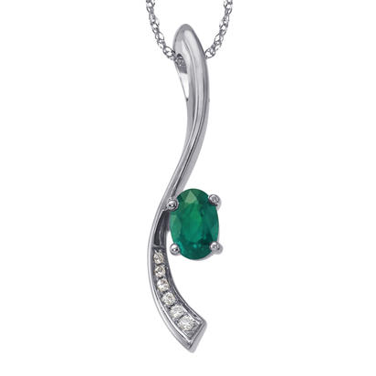 14K White Gold Emerald/Diamond Pendant with Chain 14K White Gold Emerald/Diamond Pendant with Chain