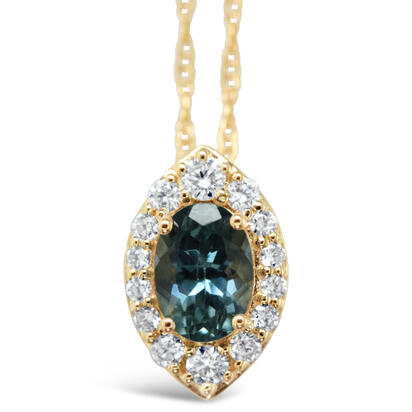 14K Yellow Gold Montana Sapphire/Diamond Pendant 14K Yellow Gold Montana Sapphire/Diamond Pendant