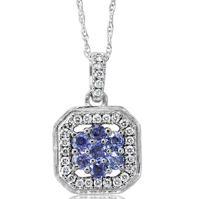 14K White Gold Yogo Sapphire/Diamond Pendant 14K White Gold Yogo Sapphire/Diamond Pendant