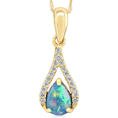 14K Yellow Gold Australian Opal/Diamond Pendant 14K Yellow Gold Australian Opal/Diamond Pendant
