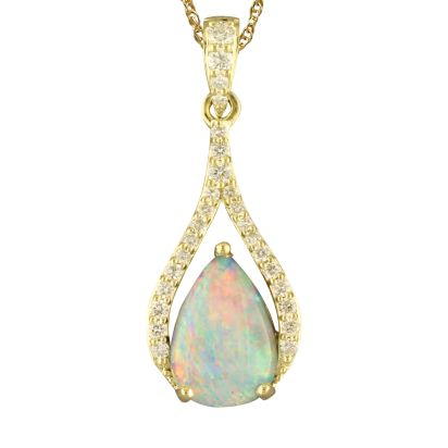 14K Yellow Gold Australian Opal/Diamond Pendant 14K Yellow Gold Australian Opal/Diamond Pendant