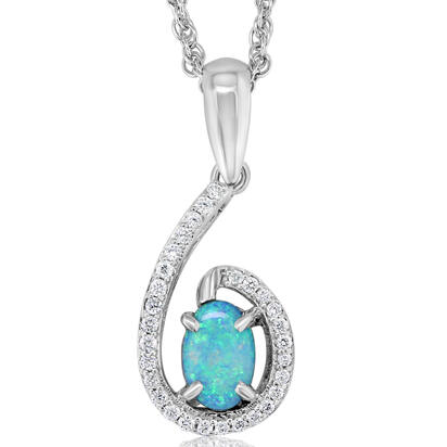 14K White Gold Australian Opal/Diamond Pendant 14K White Gold Australian Opal/Diamond Pendant