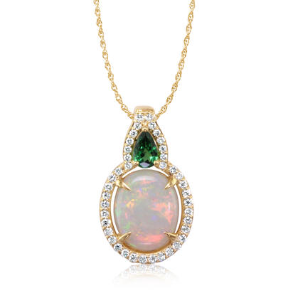 14K Yellow Gold Australian Opal/Tsavorite/Diamond Pendant 14K Yellow Gold Australian Opal/Tsavorite/Diamond Pendant