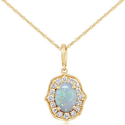 14K Yellow Gold Australian Opal/Diamond Pendant 14K Yellow Gold Australian Opal/Diamond Pendant