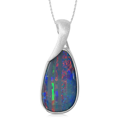 Sterling Silver Australian Opal Doublet Satin Finish Pendant Sterling Silver Australian Opal Doublet Satin Finish Pendant