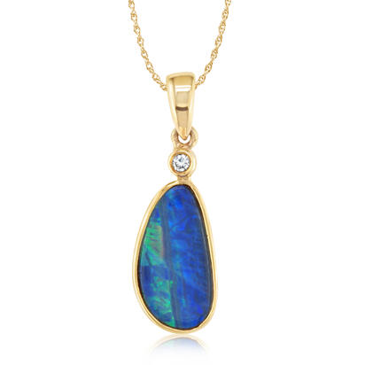 14K Yellow Gold Australian Opal Doublet/Diamond Pendant 14K Yellow Gold Australian Opal Doublet/Diamond Pendant