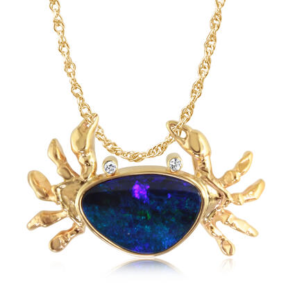 14K Yellow Gold Australian Opal Doublet/Diamond Crab Pendant 14K Yellow Gold Australian Opal Doublet/Diamond Crab Pendant