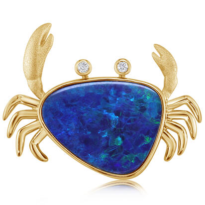 14K Yellow Gold Australian Opal Doublet/Diamond Crab Pendant 14K Yellow Gold Australian Opal Doublet/Diamond Crab Pendant