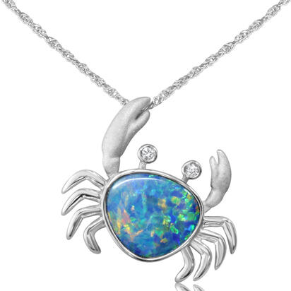 14K White Gold Australian Opal Doublet/Diamond Crab Pendant 14K White Gold Australian Opal Doublet/Diamond Crab Pendant