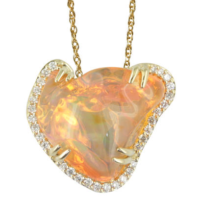 14K Yellow Gold Mexican Fire Opal/Diamond Pendant 14K Yellow Gold Mexican Fire Opal/Diamond Pendant