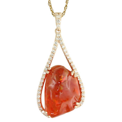 14K Rose Gold Mexican Fire Opal/Diamond Pendant 14K Rose Gold Mexican Fire Opal/Diamond Pendant
