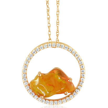 14K Yellow Gold Mexican Fire Opal/Diamond Pendant 14K Yellow Gold Mexican Fire Opal/Diamond Pendant