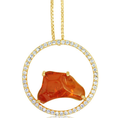 14K Yellow Gold Mexican Fire Opal/Diamond Pendant 14K Yellow Gold Mexican Fire Opal/Diamond Pendant