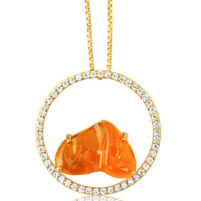 14K Yellow Gold Mexican Fire Opal/Diamond Pendant 14K Yellow Gold Mexican Fire Opal/Diamond Pendant