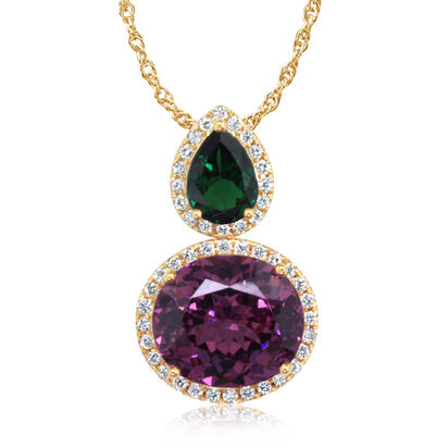 14K Yellow Gold Purple Garnet/Tsavorite/Diamond Pendant 14K Yellow Gold Purple Garnet/Tsavorite/Diamond Pendant