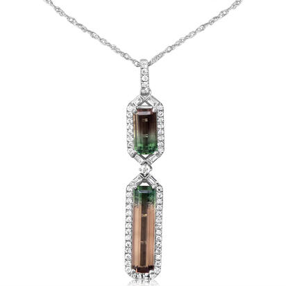 14K White Gold Bi-Color Tourmaline/Diamond Pendant 14K White Gold Bi-Color Tourmaline/Diamond Pendant
