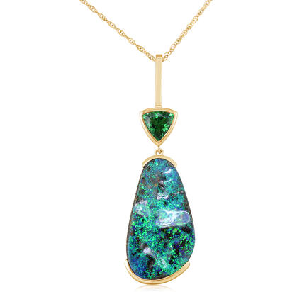 14K Yellow Gold Australian Boulder Opal/Tsavorite Pendant 14K Yellow Gold Australian Boulder Opal/Tsavorite Pendant