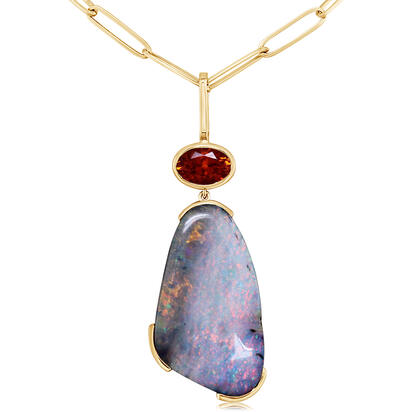 14K Yellow Gold Australian Boulder Opal/Mandarin Garnet/ Pendant 14K Yellow Gold Australian Boulder Opal/Mandarin Garnet/ Pendant