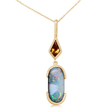 14K Yellow Gold Australian Boulder Opal/Mandarin Garnet Pendant 14K Yellow Gold Australian Boulder Opal/Mandarin Garnet Pendant