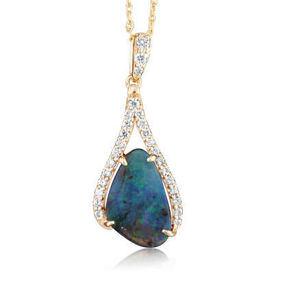 14K Yellow Gold Australian Boulder Opal/Diamond Pendant 14K Yellow Gold Australian Boulder Opal/Diamond Pendant