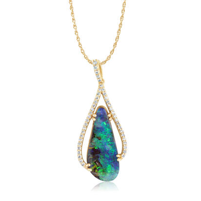 14K Yellow Gold Australian Boulder Opal/Diamond Pendant 14K Yellow Gold Australian Boulder Opal/Diamond Pendant