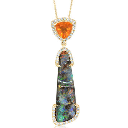 14K Yellow Gold Australian Boulder Opal/Fire Opal/Diamond Pendant 14K Yellow Gold Australian Boulder Opal/Fire Opal/Diamond Pendant