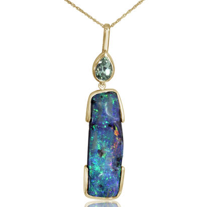 14K Yellow Gold Australian Boulder Opal/Mint Garnet Pendant 14K Yellow Gold Australian Boulder Opal/Mint Garnet Pendant