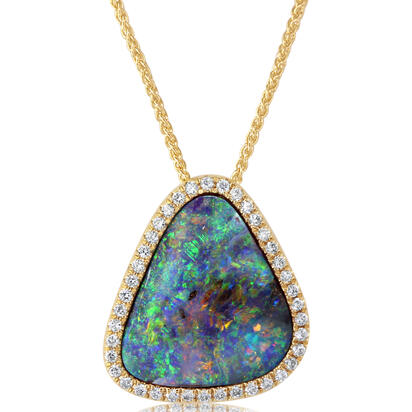 14K Yellow Gold Australian Boulder Opal/Diamond Pendant 14K Yellow Gold Australian Boulder Opal/Diamond Pendant